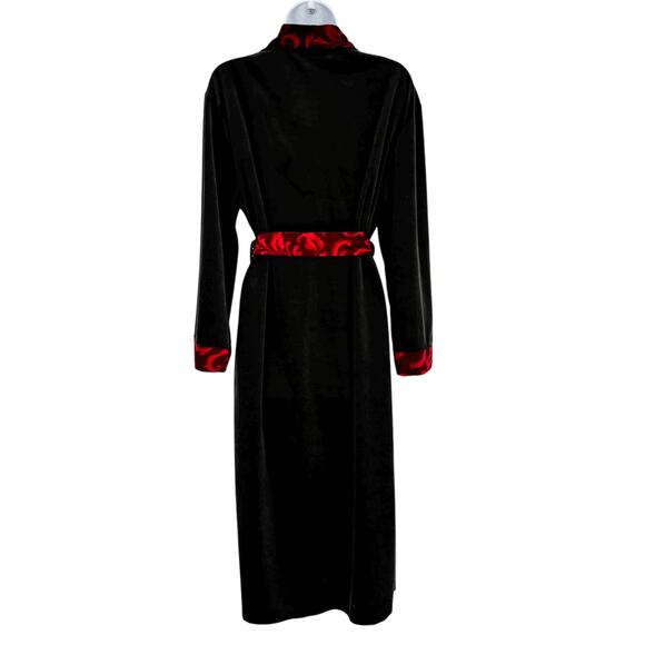 Gillian O'Malley Black and Red Velvet Tie Waist Robe Size S/M - Picture 3 of 6